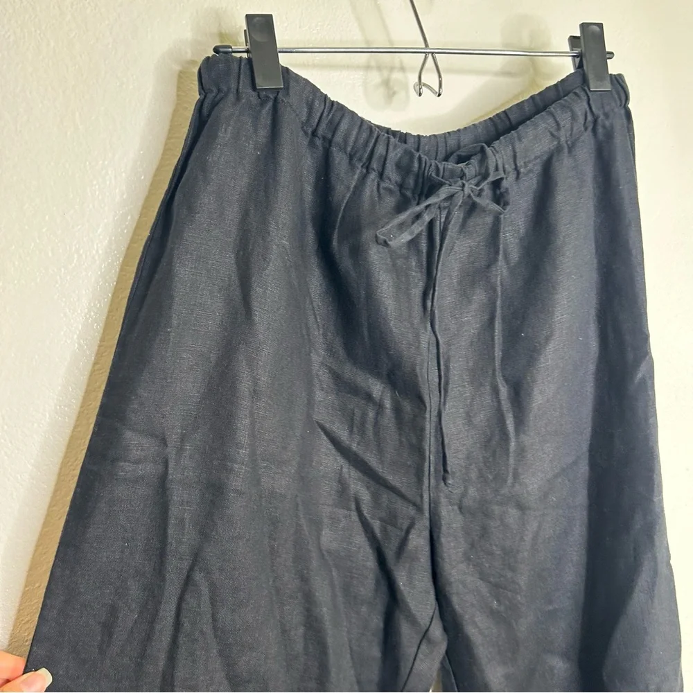 Reformation Olina 100% Linen Black Straight Leg Drawstring Trouser Pant XL